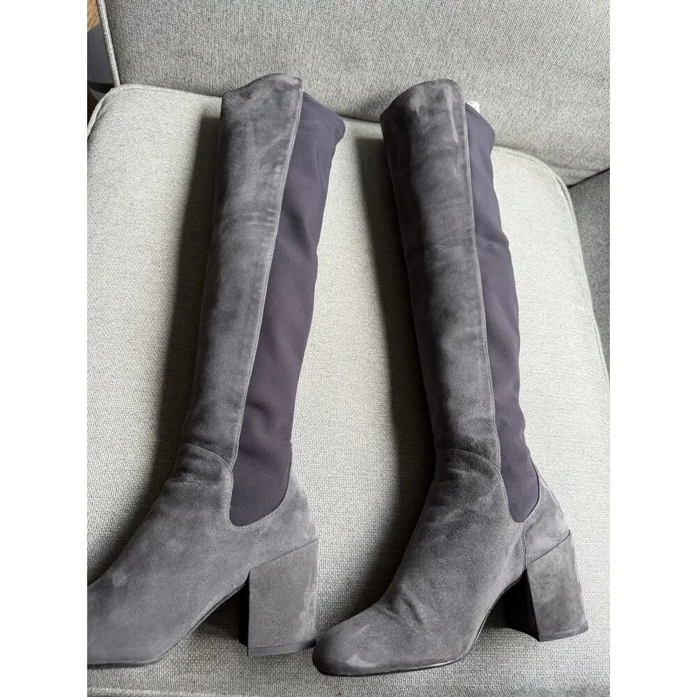Stuart Weitzman Reserve 5050 Over The Knee Suede Boots Slate Gray 5.5
